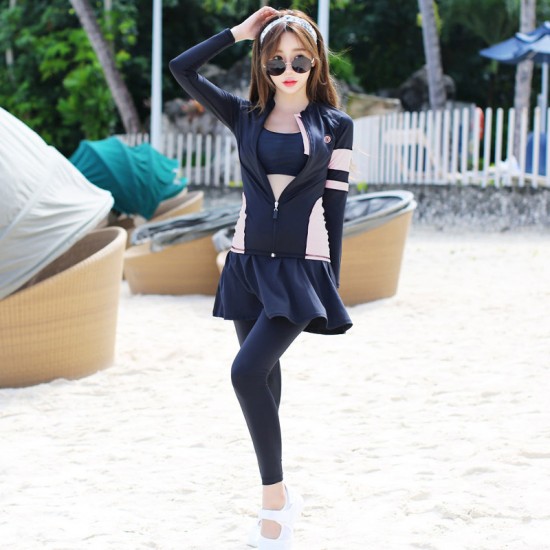 Outdoor wetsuit for women, split long-sleeved suit, swimsuit, women's surfing suit, four-piece set