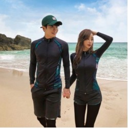 Large size Korean wetsuit female couple long-sleeved jellyfish swimsuit split zipper sunscreen trousers snorkeling suit