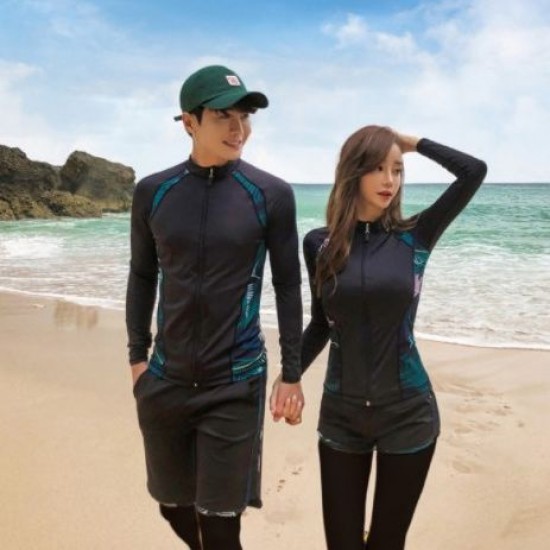Large size Korean wetsuit female couple long-sleeved jellyfish swimsuit split zipper sunscreen trousers snorkeling suit