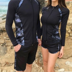Large size Korean wetsuit female couple long-sleeved jellyfish swimsuit split zipper sunscreen trousers snorkeling suit