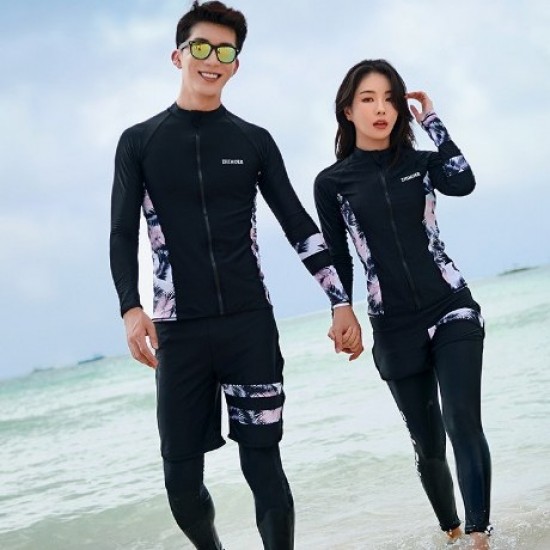 Korean style beach couple split swimsuit wetsuit split sunscreen for men and women long sleeves and trousers zipper swimsuit suit