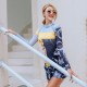 New long-sleeved split sexy swimsuit for women covering belly, slimming and small breasts gathering, conservative square angle, seaside resort hot spring
