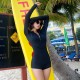 New long-sleeved zipper swimsuit for women, conservative boxer angle, belly-covering, slimming black one-piece wetsuit for women