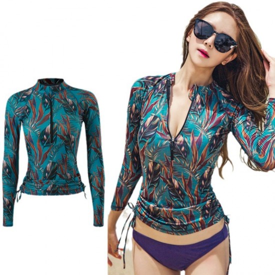 New long-sleeved split sexy swimsuit for women covering belly and slimming separate top for seaside resort hot springs