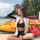 New style swimsuit for women, one-piece Korean long-sleeved sunscreen, belly-covering, slimming wetsuit, conservative vacation hot spring swimsuit