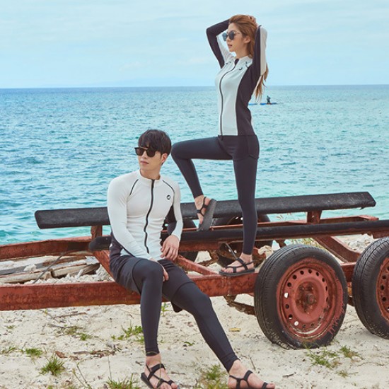 Korean wetsuit female couple long-sleeved jellyfish swimsuit male split zipper sunscreen trousers snorkeling suit slimming