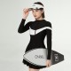New long-sleeved split skirt style plus size sexy swimsuit for women covering belly, slimming small breasts and gathering conservative square angle hot spring