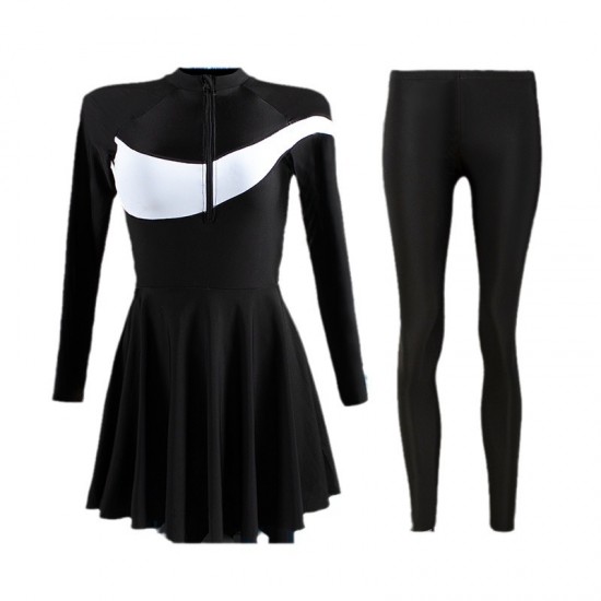 New long-sleeved split skirt style plus size sexy swimsuit for women covering belly, slimming small breasts and gathering conservative square angle hot spring