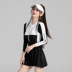 New one-piece swimsuit for women that covers the belly and looks slimming solid color simple sexy conservative small breast push up hot spring swimsuit