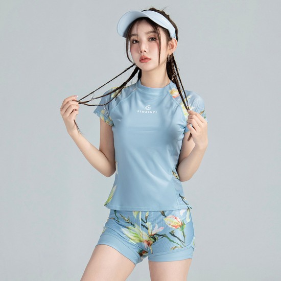 New half-sleeved split sexy swimsuit for women covering belly, slimming and small breasts, conservative bikini spa swimsuit