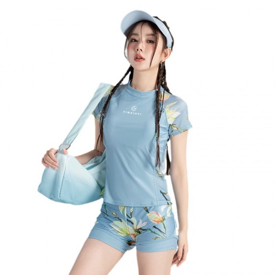 New half-sleeved split sexy swimsuit for women covering belly, slimming and small breasts, conservative bikini spa swimsuit