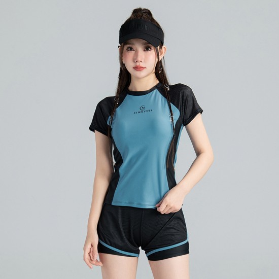 New half-sleeved split sexy swimsuit for women covering belly, slimming and small breasts, conservative bikini spa swimsuit