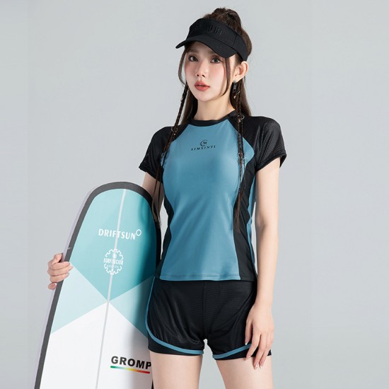 New half-sleeved split sexy swimsuit for women covering belly, slimming and small breasts, conservative bikini spa swimsuit