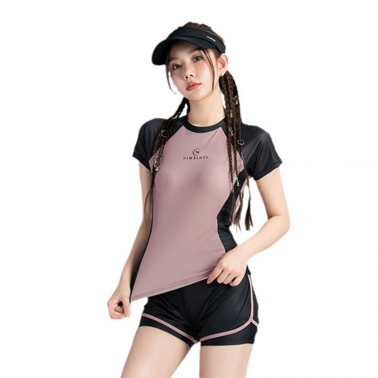 New half-sleeved split sexy swimsuit for women covering belly, slimming and small breasts, conservative bikini spa swimsuit