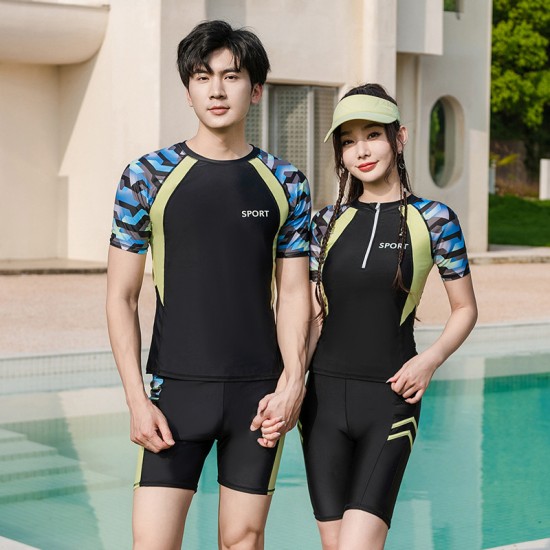 Plus size couple Korean wetsuit female half-sleeved jellyfish swimsuit split sunscreen slimming snorkeling suit swimsuit
