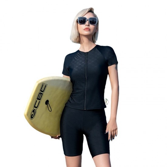 New half-sleeved split sexy swimsuit for women covering belly, slimming and small breasts gathering, conservative boxer angle spa swimsuit