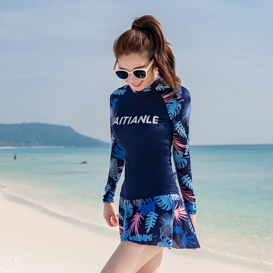 Korean wetsuit female couple long-sleeved jellyfish swimsuit split skirt sunscreen trousers snorkeling suit slimming