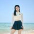 Korean ins style casual sports sun protection long-sleeved quick-drying slim conservative skirt style split swimsuit for women surfing