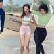 New three-piece black long-sleeved trousers sun protection split swimsuit for women with small breasts and conservative students to cover their belly and make them look slimmer