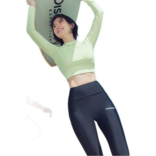 New three-piece black long-sleeved trousers sun protection split swimsuit for women with small breasts and conservative students to cover their belly and make them look slimmer