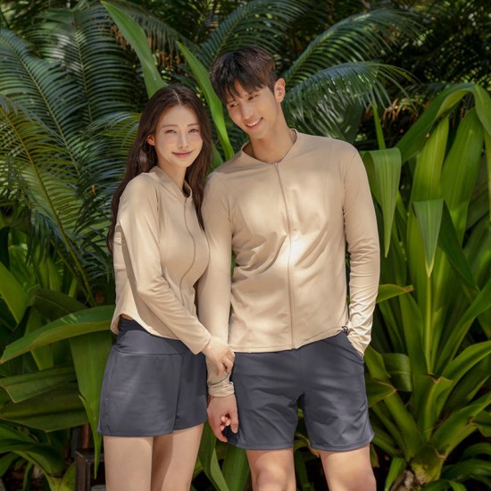 Plus size couple Korean wetsuit female long-sleeved jellyfish swimsuit split sunscreen slimming snorkeling suit swimsuit