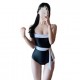 Swimsuit one-piece student conservative swimsuit with belt to cover belly and slimming Korean ins slimming black and white spliced ​​swimsuit