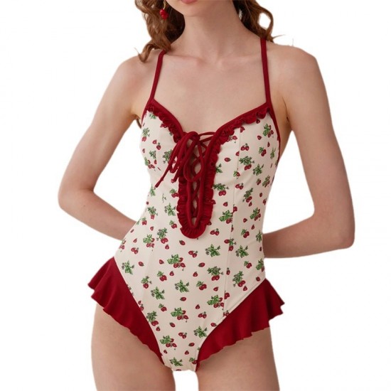 New one-piece sexy swimsuit for women, covering belly, slimming, small breasts, gathering, conservative bikini, spa swimsuit