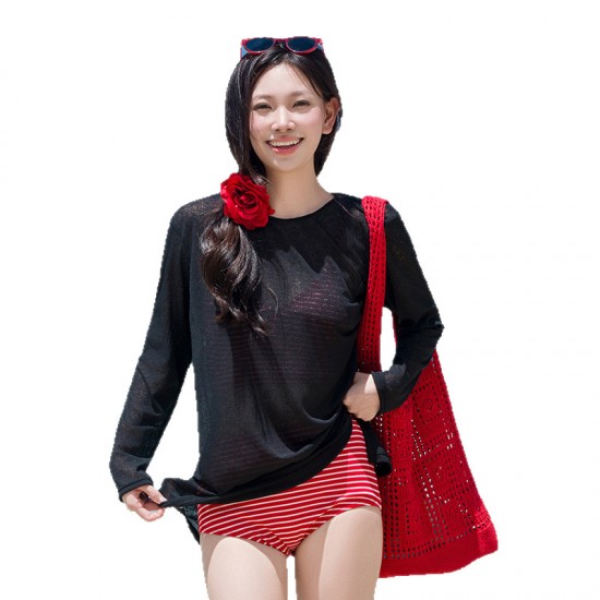 Large size long sleeve new fashion sports high waist boxer split swimsuit beach swimwear hot spring swimsuit