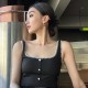 High-end retro buttoned shoulder straps, large and small bust, backless one-piece hot spring resort swimsuit for women
