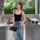 High-end retro buttoned shoulder straps, large and small bust, backless one-piece hot spring resort swimsuit for women