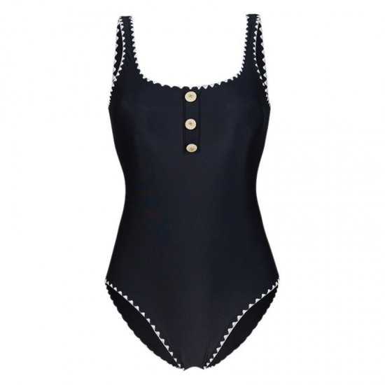 High-end retro buttoned shoulder straps, large and small bust, backless one-piece hot spring resort swimsuit for women