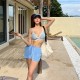 New style split sexy swimsuit for women, high waist, slimming, small breasts, push-up, conservative bikini, spa swimsuit