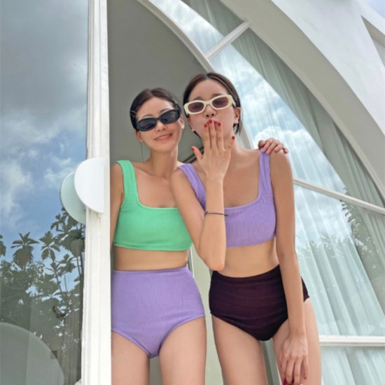 New split sexy swimsuit for women, covering belly, slimming, small breasts, gathering, conservative bikini, spa swimsuit