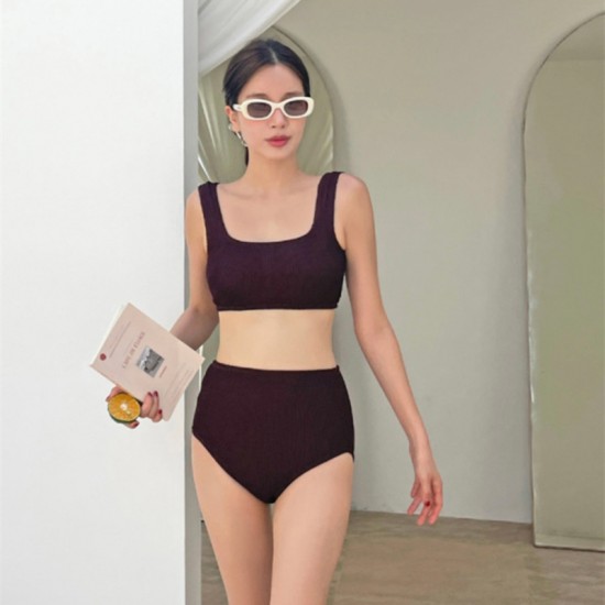 New split sexy swimsuit for women, covering belly, slimming, small breasts, gathering, conservative bikini, spa swimsuit