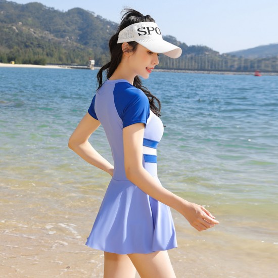 New one-piece skirt-style swimsuit for women covering belly, slimming and sexy, small breasts gathered, square-angle hot spring swimsuit