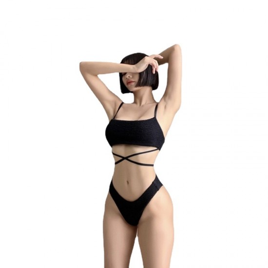 New in stock European and American solid color triangle bikini cross-border split swimsuit wholesale sexy women's swimwear bikini