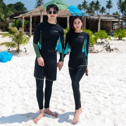 Fashionable swimsuit for couples, split long-sleeved trousers suit, color matching, conservative Japanese and Korean wetsuit, surfing beach