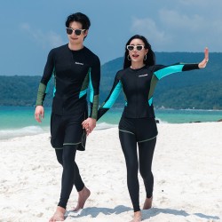 Fashionable swimsuit for couples, split long-sleeved trousers suit, color matching, conservative Japanese and Korean wetsuit, surfing beach