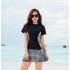 New fat girl one-piece swimsuit women's belly-covering slimming simple skirt style conservative small breasts push-up hot spring swimsuit