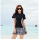 New fat girl one-piece swimsuit women's belly-covering slimming simple skirt style conservative small breasts push-up hot spring swimsuit