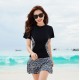 New fat girl one-piece swimsuit women's belly-covering slimming simple skirt style conservative small breasts push-up hot spring swimsuit