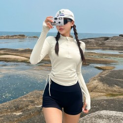 Sun protection long-sleeved high collar conservative zipper outer shirt tight and slim boxer briefs split swimsuit women's surfing wetsuit