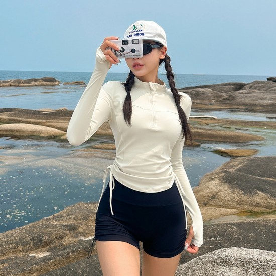 Sun protection long-sleeved high collar conservative zipper outer shirt tight and slim boxer briefs split swimsuit women's surfing wetsuit
