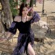 Tie-dye long-sleeved fat mm 200 pounds bikini swimsuit for women with big breasts and large size hot spring seaside gauze skirt swimsuit two-piece set