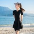 Swimwear women's short-sleeved one-piece skirt boxer sports training conservative student five-quarter pants swimming class hot spring swimwear