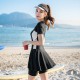 Swimwear women's short-sleeved one-piece skirt boxer sports training conservative student five-quarter pants swimming class hot spring swimwear