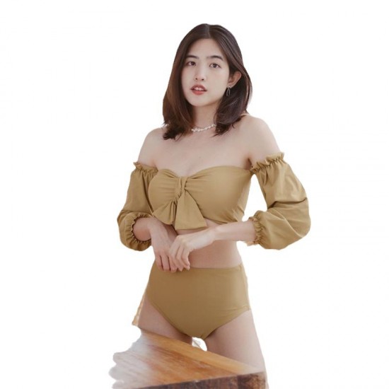 New long-sleeved split sexy swimsuit for women covering belly, slimming and small breasts, conservative bikini spa swimsuit