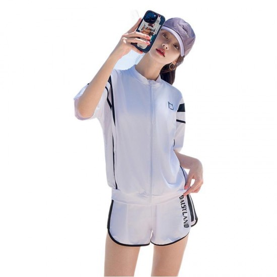 New style split sports swimsuit women's four-piece large size belly-covering slimming beach resort hot spring one-piece drop shipping