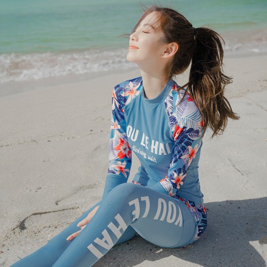 Swimsuit, feminine, slimming and belly-covering, Korean ins fairy style hot spring skirt one-piece conservative long-sleeved swimsuit