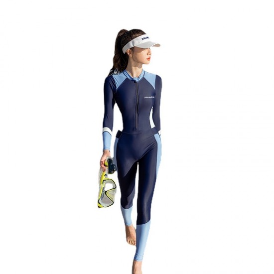 New large size sun protection swimsuit for women, conservative split long-sleeved trousers, slim belly-covering swimsuit, wetsuit